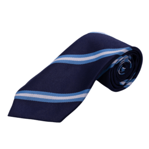 Striped School Tie – Navy, Sky Blue & White