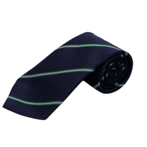 Striped School Tie – Navy, Green & White